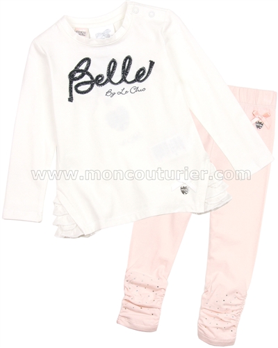 Le Chic Baby Girl Tunic and Leggings Set White/Peach