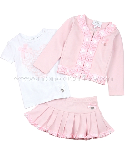 Le Chic Baby Girl Top, Knit Skirt and Cardigan Set