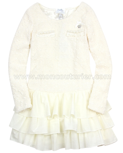 Le Chic Boucle Dress with Ruffled Bottom Ivory