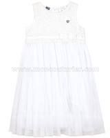 Le Chic Tulle Dress with Guipure Top White