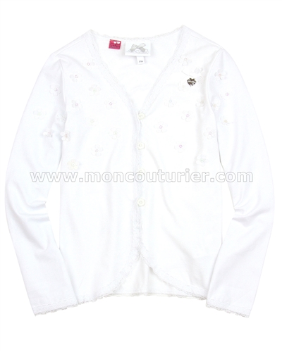 Le Chic Jersey Cardigan with Flowers White