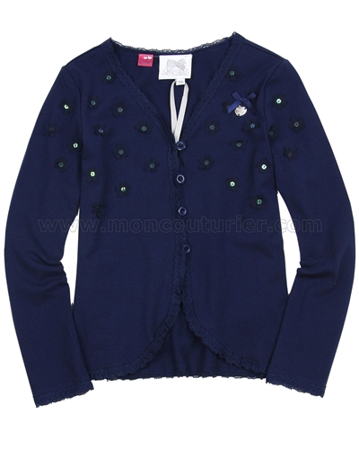 Le Chic Jersey Cardigan with Flowers Navy