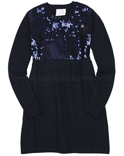 Le Chic Knit Dress with Sequin Front Navy