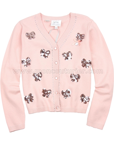 Le Chic Peach Cardigan with Sequin Bows