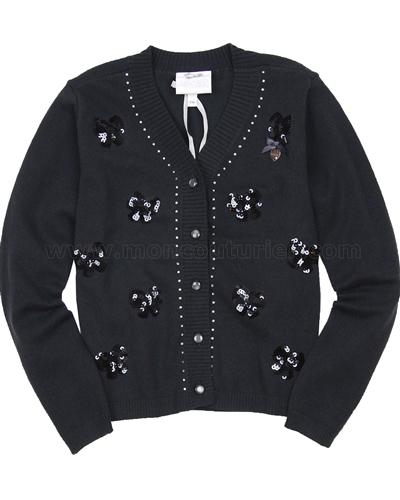 Le Chic Dark Gray Cardigan with Sequin Bows