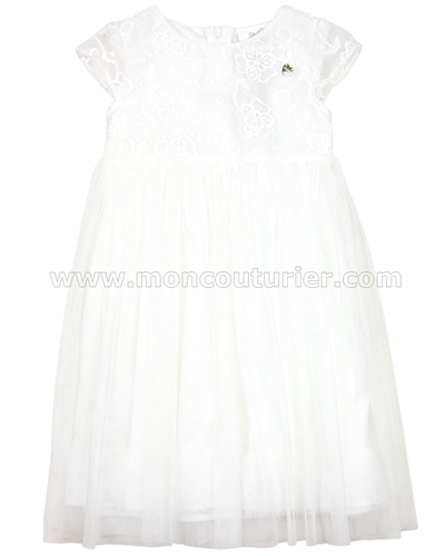 Le Chic Girls' Ivory Tulle Dress with Embroidery