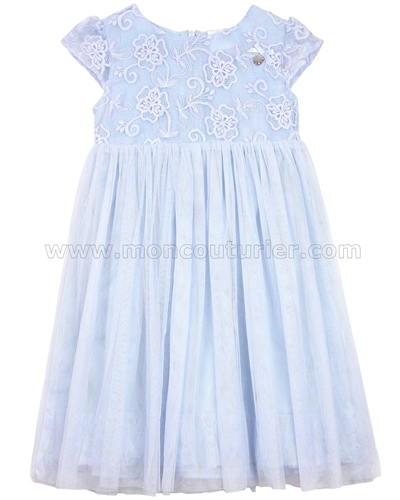 Le Chic Girls' Blue Tulle Dress with Embroidery