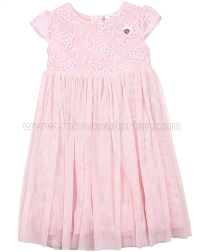 Le Chic Girls' Pink Tulle Dress with Embroidery