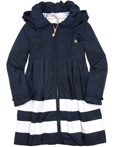 Le Chic Girls' Navy Coat with Stripes