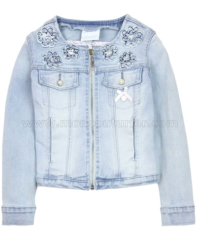 Le Chic Girls' Denim Jacket with Flowers