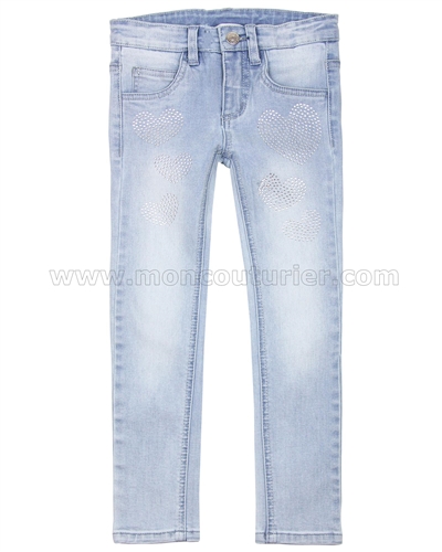 Le Chic Girls' Skinny Denim Pants with Crystal Hearts
