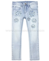 Le Chic Girls' Skinny Denim Pants with Flowers