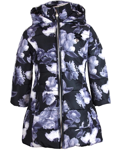 Le Chic Puffer Coat in Floral Print Black