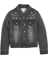Le Chic Denim Jacket with Crystal Flowers