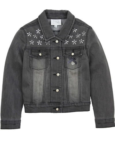 Le Chic Denim Jacket with Crystal Flowers