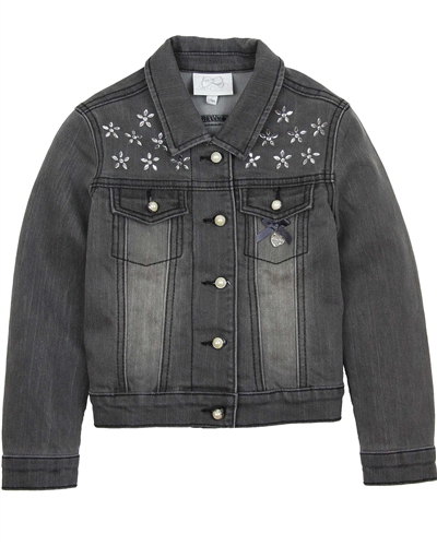 Le Chic Denim Jacket with Crystal Flowers