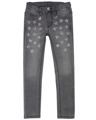 Le Chic Skinny Denim Pants with Crystal Flowers