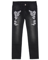 Le Chic Skinny Denim Pants with Floral Embroidery
