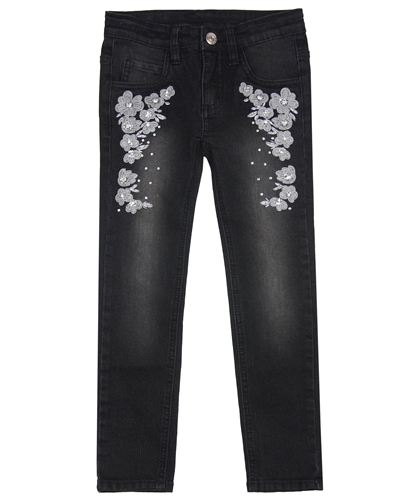 Le Chic Skinny Denim Pants with Floral Embroidery