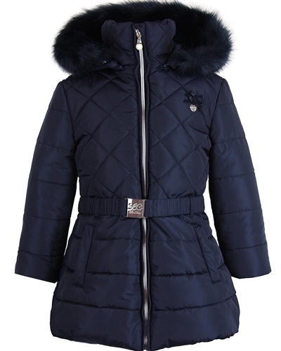 Le Chic Quilted Coat with Ruffles Navy