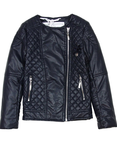 Le Chic Girls' Quilted Pleather Jacket in Navy