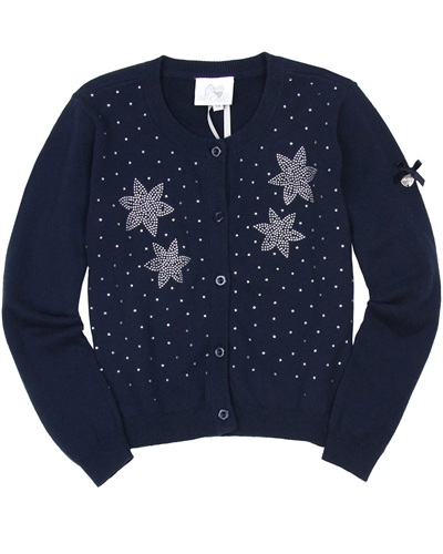Le Chic Girls' Cardigan with Rhinestones in Navy