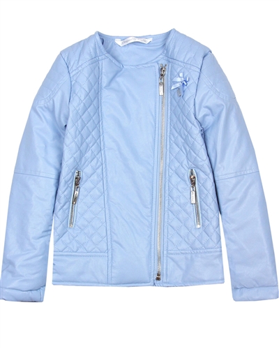 Le Chic Girls' Quilted Pleather Jacket in Blue
