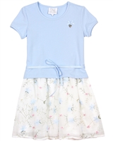 Le Chic Girls' Embroidered Tulle Dress in Blue