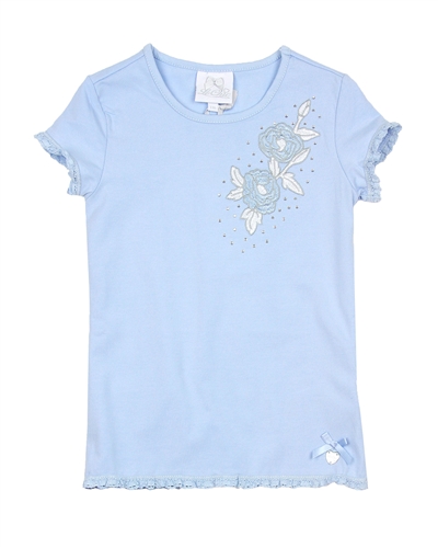 Le Chic Girls' T-shirt with Embroidered Flower in Blue