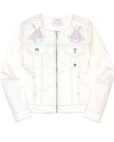 Le Chic Girls' Twill Jacket with Embroidered Flowers