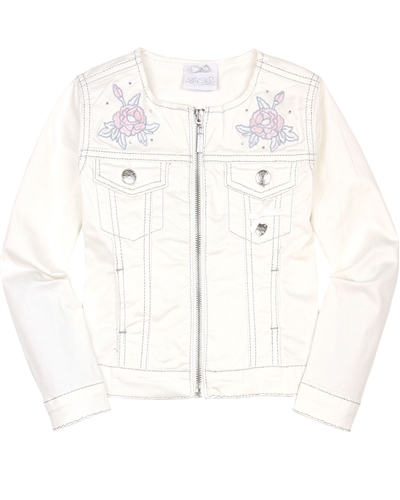 Le Chic Girls' Twill Jacket with Embroidered Flowers