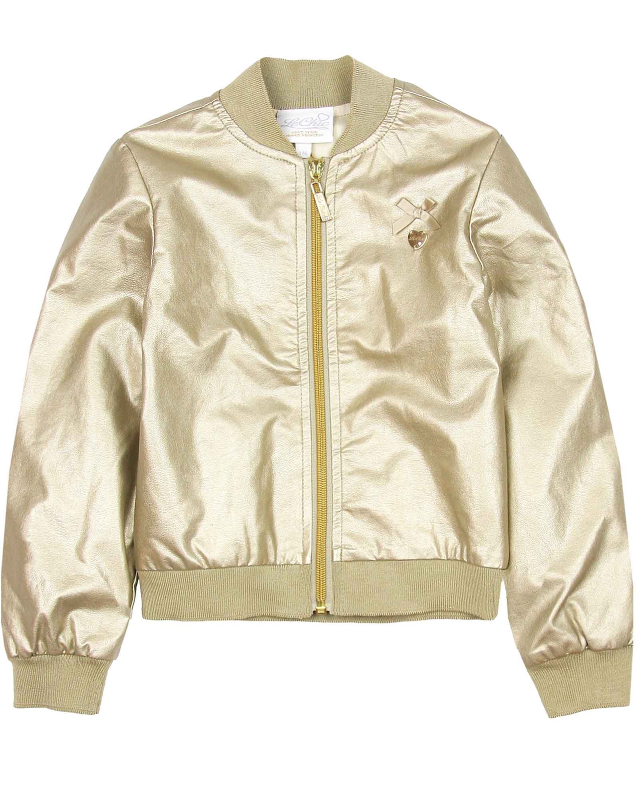 LE CHIC Girl's Gold Pleather Bomber Jacket, Sizes 6-14