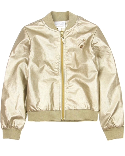 Le Chic Gold Pleather Bomber Jacket