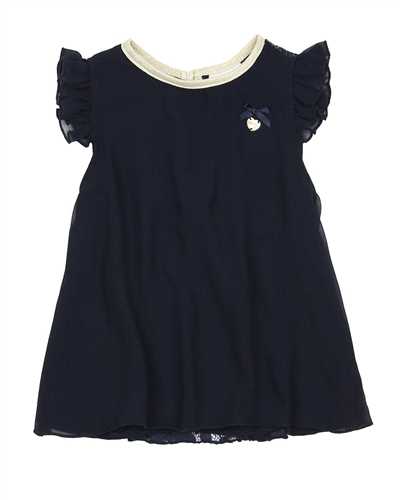 Le Chic Chiffon and Lace Blouse in Navy