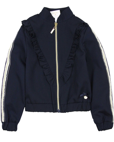 Le Chic Cardigan with Diagonal Ruffle in Navy