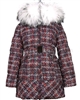 Lisa-Rella Girls' Quilted Down Coat with Real Fur Trim in Tweed Print