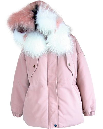 Lisa-Rella Girls' Dusty Pink Goose Down Parka with Real Fur Trim