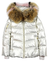 Lisa-Rella Girls' Silver/Gold Goose Down Coat with Real Fur Trim