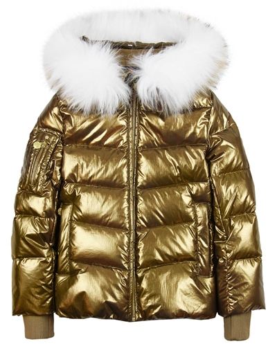 Lisa-Rella Girls' Bronze Goose Down Coat with Real Fur Trim