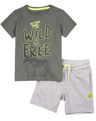 Losan Boys Safari Print T-shirt and Terry Shorts Set