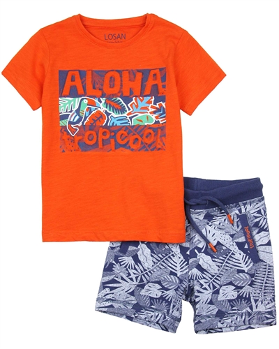 Losan Boys Tropical Print T-shirt and Terry Shorts Set