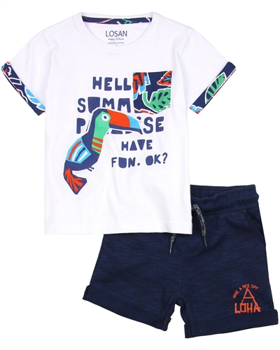 Losan Boys Tropical Print T-shirt and Navy Shorts Set