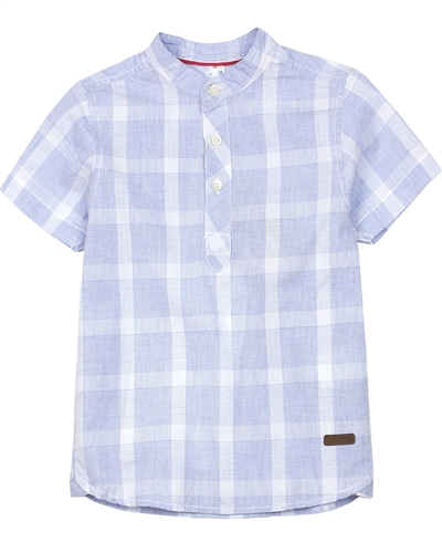 Losan Boys Mao Neck Plaid Shirt
