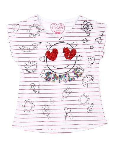 Losan Girls Striped T-shirt with Print