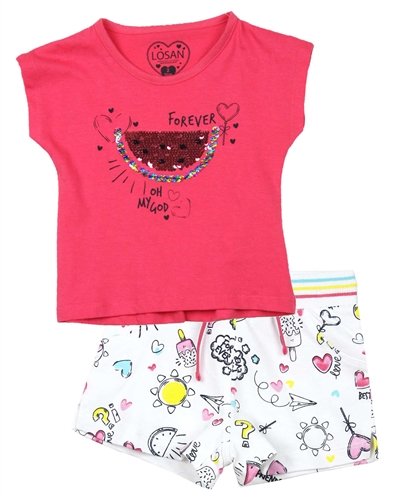 Losan Girls T-shirts and Printed Shorts Set