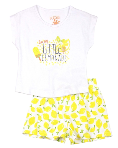 Losan Girls T-shirt and Lemon Print Shorts Set