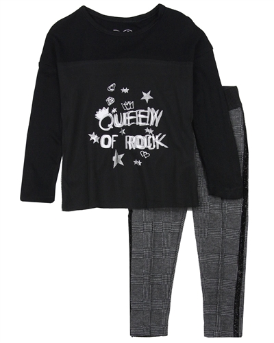 Losan Girls T-shirt with Mesh and Plaid Leggings Set