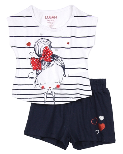 Losan Girls T-shirt and Navy Shorts Set