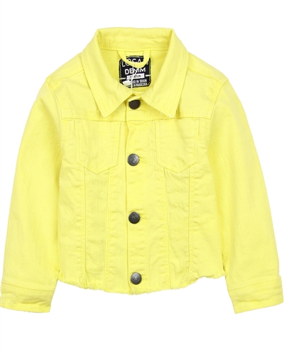 Losan Girls Yellow Denim Jacket with Frayed Hem