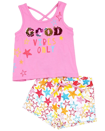 Losan Girls Tank Top and Star Print Shorts Set